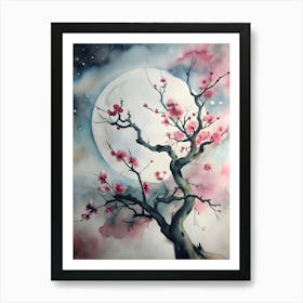 Cherry Blossom Tree With Moon 1 Art Print