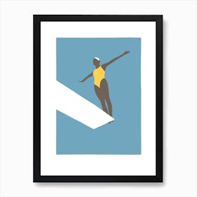 Woman on diving board in light blue Art Print