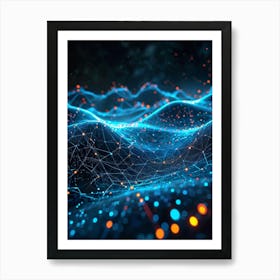 Cybernetic Abstract Concept Art Featuring A Network Of Luminous Dots And Waves Polygons And Streams (5) Poster