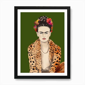 Frida Kahlo Leopard Print, Grün, Minimalistic Kreativ Art Art Print