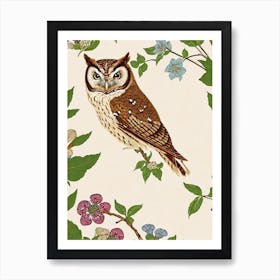 Eastern Screech Owl William Morris Style Bird Art Print