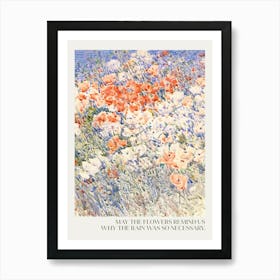 Watercolor Flowers Meadow Landscape with Inspirational Quote Art Print