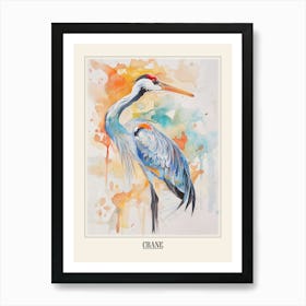 Crane Colourful Watercolour 4 Poster Art Print