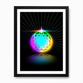 Neon Geometric Glyph in Candy Blue and Pink with Rainbow Sparkle on Black n.0473 Art Print