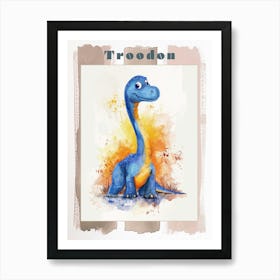 Cute Troodon Dinosaur Watercolour 1 Poster Art Print