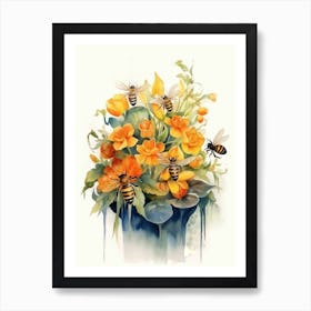 Beehive With Lilies Watercolour Illustration 2 Art Print