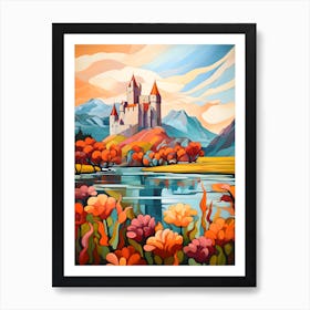 "Lakeside Majesty: Castle's Tranquil Embrace" Art Print