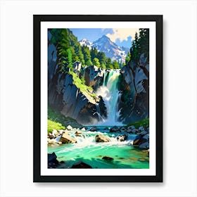 Waterfall In The Mountains 5 Art Print