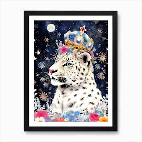 Snow Leopard With Crown Art Print