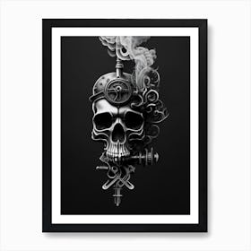 Skull With Abstract Elements 2 Pink Stream Punk Art Print