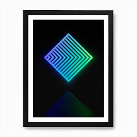 Neon Blue and Green Abstract Geometric Glyph on Black n.0392 Art Print
