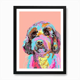 Portuguese Water Dog Dog Pastel Line Illustration 3 Art Print