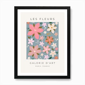 Les Fleurs | 06 - Blue And Blush Pink Flowers Art Print