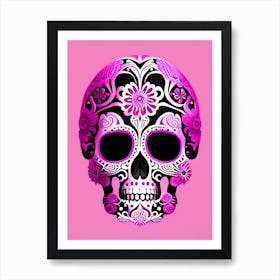 Skull With Mandala Patterns 1 Pink Mexican Art Print