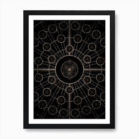 Geometric Glyph Radial Array in Glitter Gold on Black n.0425 Art Print