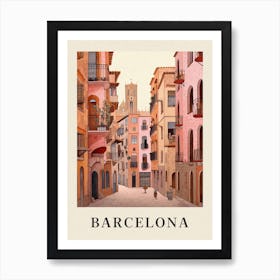 Barcelona Spain 1 Vintage Pink Travel Illustration Poster Art Print