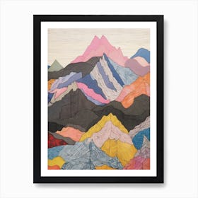 Mount Athos Greece Colourful Mountain Illustration Art Print