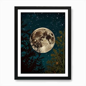 Full Moon In The Forest Style William Morris 1 Art Print Art Print