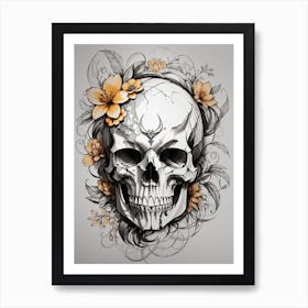 Skull With Flowers Print Art Print