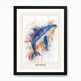 Blue Whale Colourful Watercolour 2 Poster Art Print