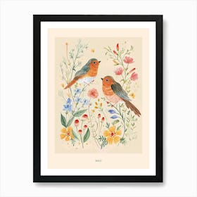 Folksy Floral Animal Drawing Bird 1 Poster Art Print