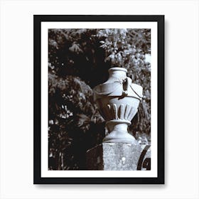 Antique Vase Outdoor Photo Vertical Black And White Marble Stone Roman Old Greek Black And White Monochrome Art Print