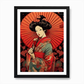 Ukiyo E Style Geisha 1 Art Print