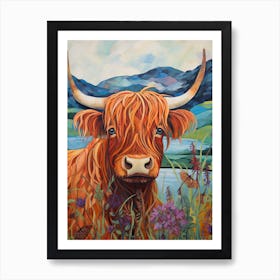 Illustration Of Highland Cow With Wildflowers 3 Art Print