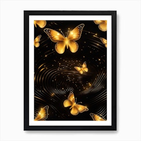 Golden Butterflies On Black Background 2 Art Print by Noctarius - Fy