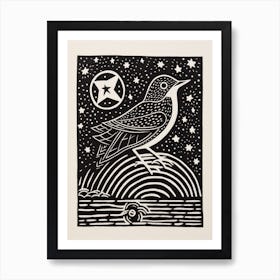 B&W Bird Linocut Dipper 3 Art Print