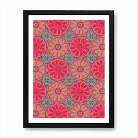 GRAND BAZAAR Bohemian Floral Mandala Tiles in Exotic Fuchsia Hot Pink Red Blue Blush Sand Art Print