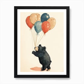 American Black Bear Holding Balloons Storybook Illustration 4 Art Print