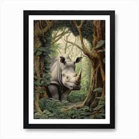Rhino In The Shadows Of The Trees Realistic Illustration 1 Art Print