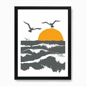 Seagulls At Sunset Art Print