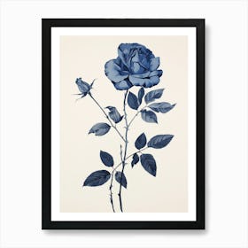 Blue Botanical Rose 1 Art Print