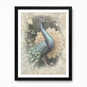 Peacock With Roses 1 Art Print