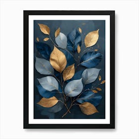 Gold And Blue Leaves 4 Art Print