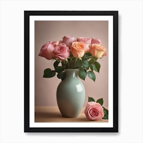 A Vase Of Pink Roses Art Print