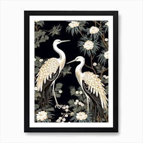 Black And White Cranes 5 Vintage Japanese Botanical Art Print