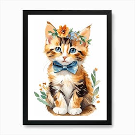 Calico Kitten Wall Art Print With Floral Crown Girls Bedroom Decor (26)  Art Print