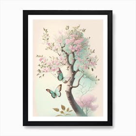 Butterfly In Tree Vintage Pastel 1 Art Print