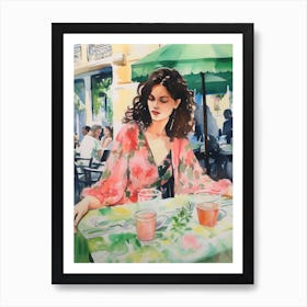 At A Cafe In Lisbon Portugal 2 Watercolour Art Print