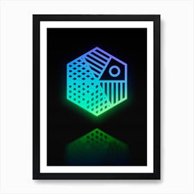 Neon Blue and Green Abstract Geometric Glyph on Black n.0405 Art Print