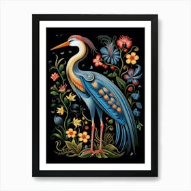 Folk Bird Illustration Great Blue Heron 5 Art Print