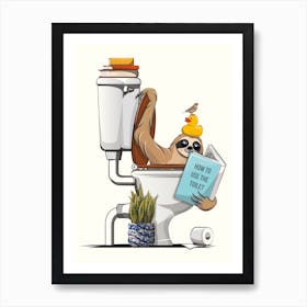 Sloth In Toilet, in the Bathroom Art Print