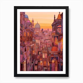 Cairo Egypt 1 Vintage Pink Travel Illustration Art Print