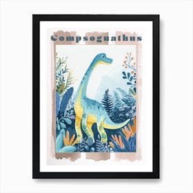 Cute Cartoon Compsognathus Watercolour 3 Poster Art Print