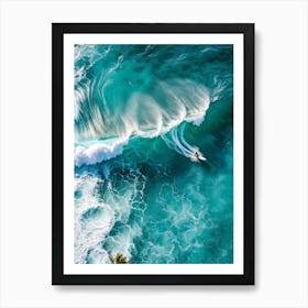 Capture An Aerial Perspective Of A Daring Surfer Confidently Riding The Islands Largest Wave On A S 2 1 Art Print