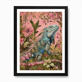 Floral Animal Painting Iguana 2 Art Print