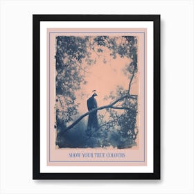 Cyanotype Inspired Peacock In The Tree 1 Poster Art Print